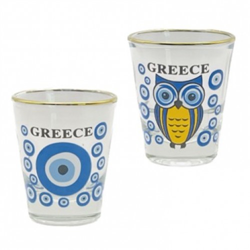 Σφηνάκι Κωνικό Γυαλί Χρυσό Μάτια-Κουκουβάγια GREECE